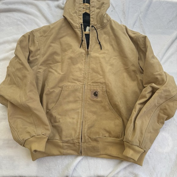 Vintage Carhartt Tan Hooded Jacket J06WET Quilted USA Union Made 2XL Year 1999 - Picture 1 of 13